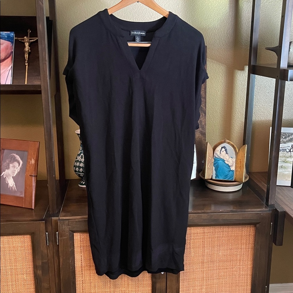 Tribal Black Textured V-Neck Top